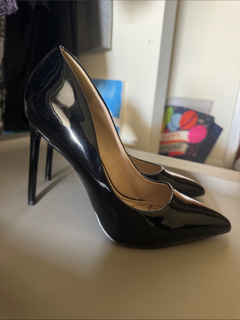 Fashion Nova Black Patent Pointed Stiletto Heels